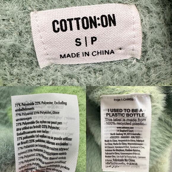 Cotton On argyle fluffy eyelash knit polo cropped cardigan in green Size Small - Picture 4 of 15